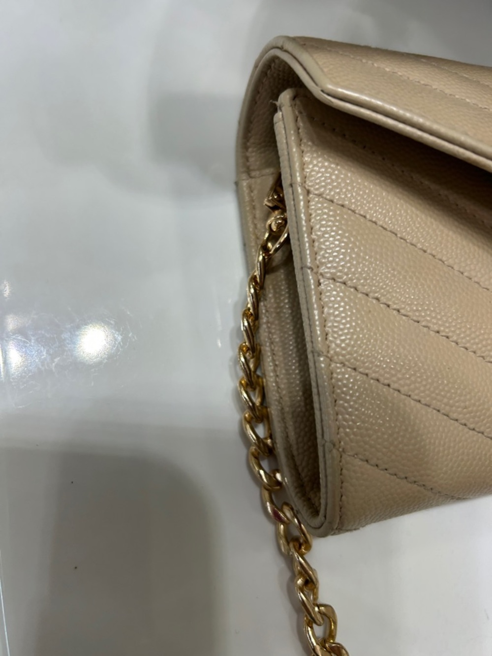 YSL Cassandre Beige Quilted Leather Wallet-on-Chain with Gold YSL Hardware - Picture 9 of 10
